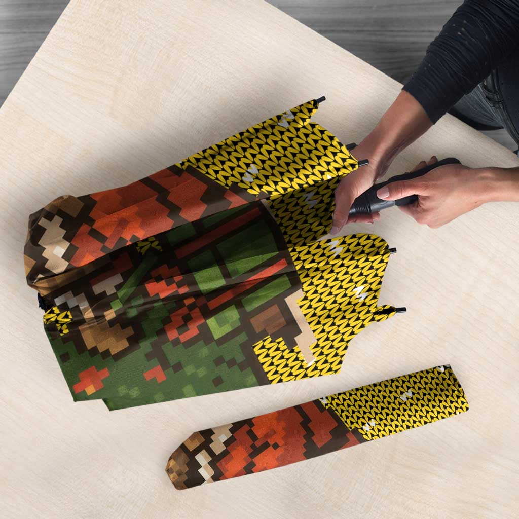Gabon Christmas Umbrella with Pixel Art Elephant Santa Christmas Tree and Flag Colors Pattern - Wonder Print Shop