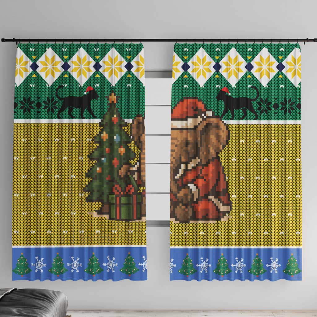 Gabon Christmas Window Curtain with Pixel Art Elephant Santa Christmas Tree and Flag Colors Pattern - Wonder Print Shop
