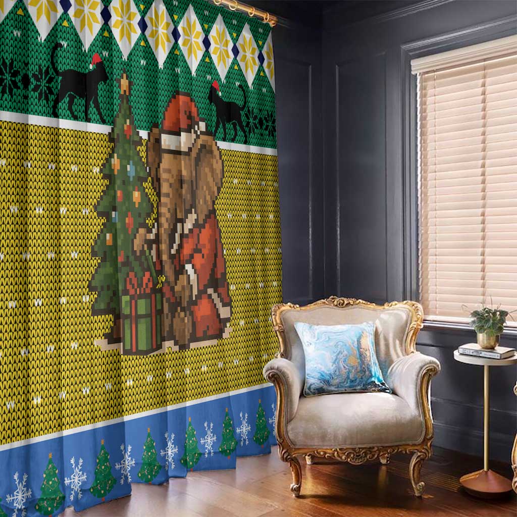 Gabon Christmas Window Curtain with Pixel Art Elephant Santa Christmas Tree and Flag Colors Pattern - Wonder Print Shop