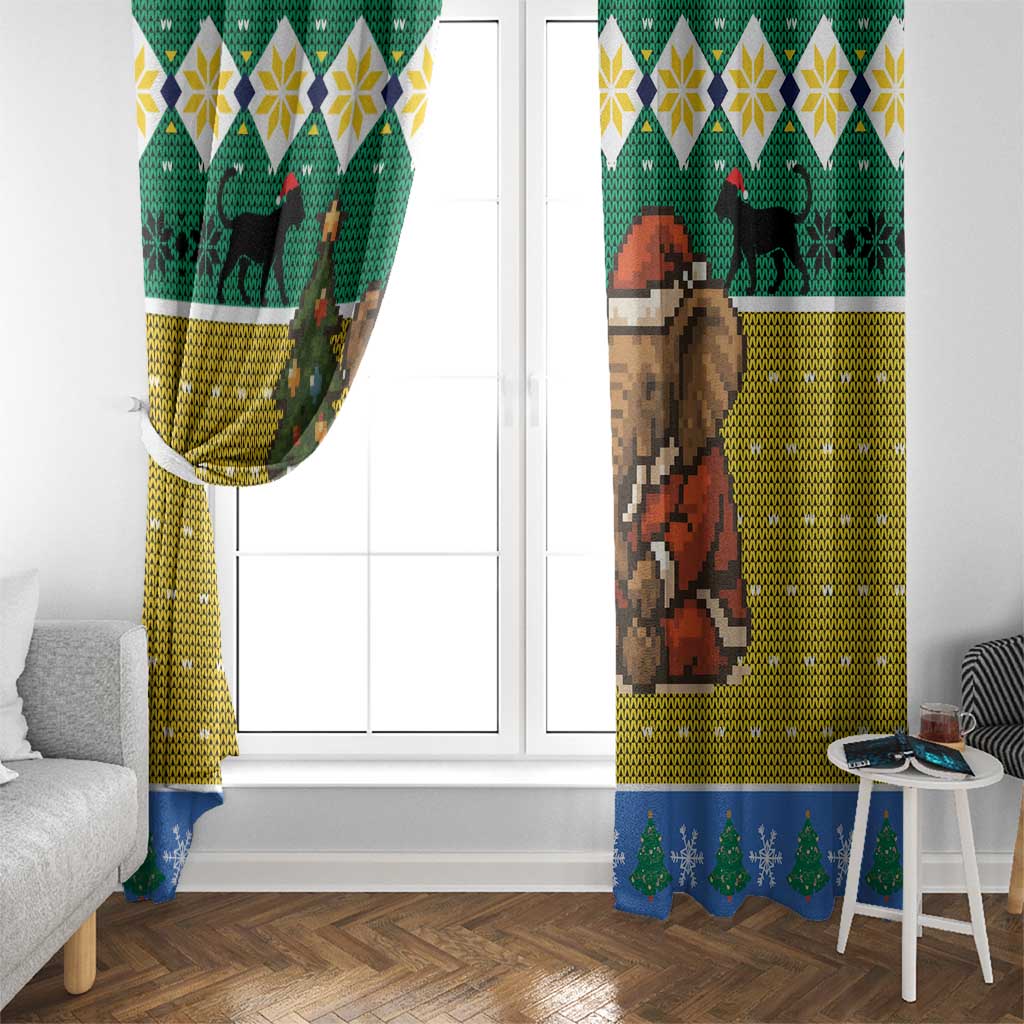 Gabon Christmas Window Curtain with Pixel Art Elephant Santa Christmas Tree and Flag Colors Pattern - Wonder Print Shop