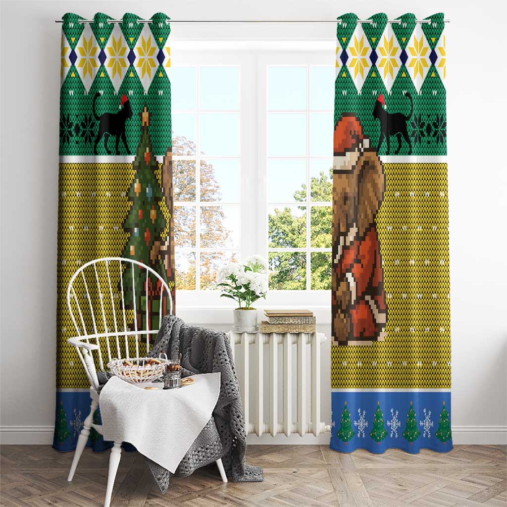 Gabon Christmas Window Curtain with Pixel Art Elephant Santa Christmas Tree and Flag Colors Pattern - Wonder Print Shop