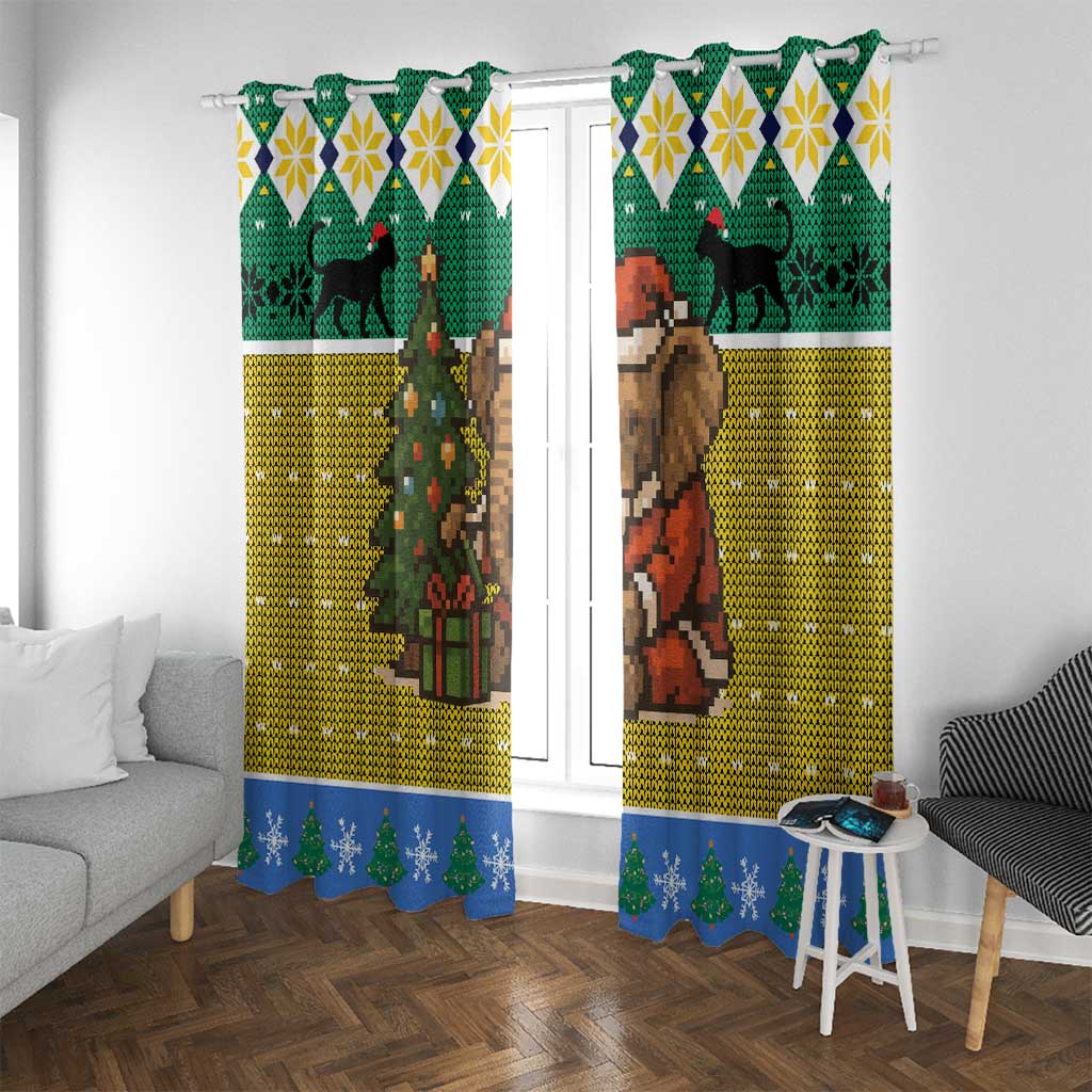 Gabon Christmas Window Curtain with Pixel Art Elephant Santa Christmas Tree and Flag Colors Pattern - Wonder Print Shop