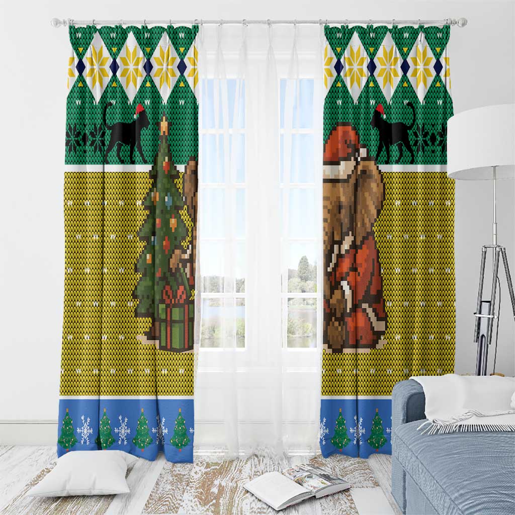 Gabon Christmas Window Curtain with Pixel Art Elephant Santa Christmas Tree and Flag Colors Pattern - Wonder Print Shop