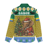 Gabon Christmas Women Casual Shirt with Pixel Art Elephant Santa Christmas Tree and Flag Colors Pattern - Wonder Print Shop
