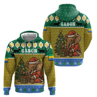 Gabon Christmas Zip Hoodie with Pixel Art Elephant Santa Christmas Tree and Flag Colors Pattern - Wonder Print Shop