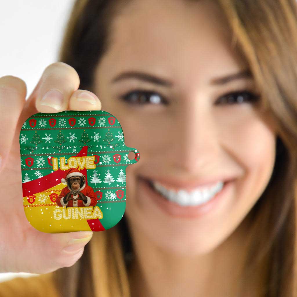 Guinea Christmas AirPods Case with Santa Chimpanzee Heart Hands and Green Red Snowflake Pattern - Wonder Print Shop