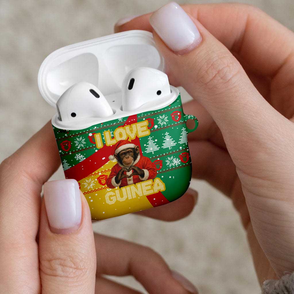 Guinea Christmas AirPods Case with Santa Chimpanzee Heart Hands and Green Red Snowflake Pattern - Wonder Print Shop