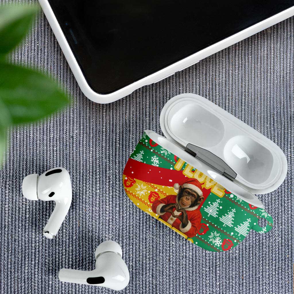 Guinea Christmas AirPods Case with Santa Chimpanzee Heart Hands and Green Red Snowflake Pattern - Wonder Print Shop