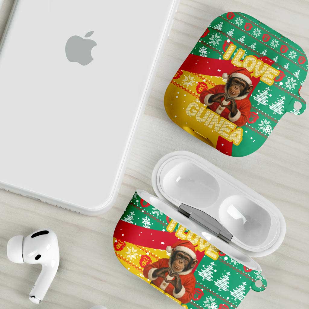 Guinea Christmas AirPods Case with Santa Chimpanzee Heart Hands and Green Red Snowflake Pattern - Wonder Print Shop