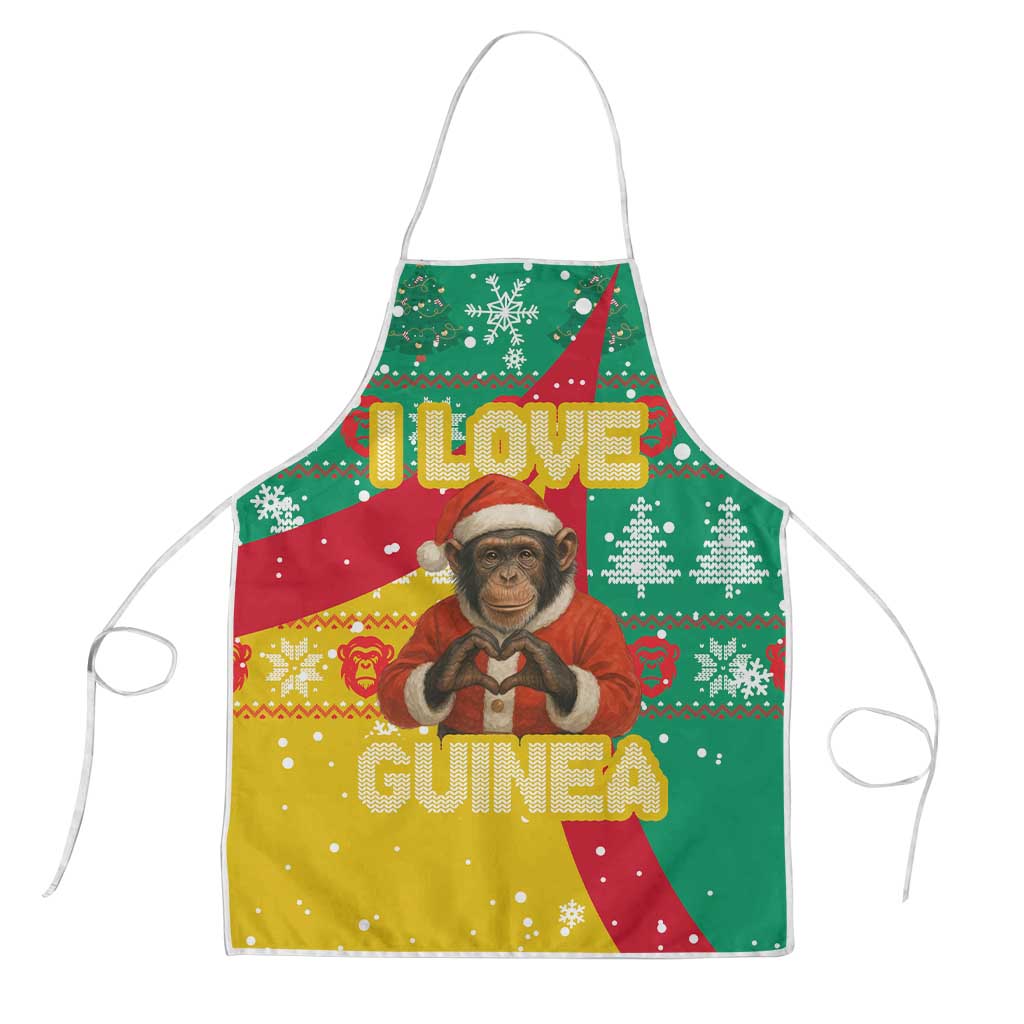 Guinea Christmas Apron with Santa Chimpanzee Heart Hands and Green Red Snowflake Pattern - Wonder Print Shop