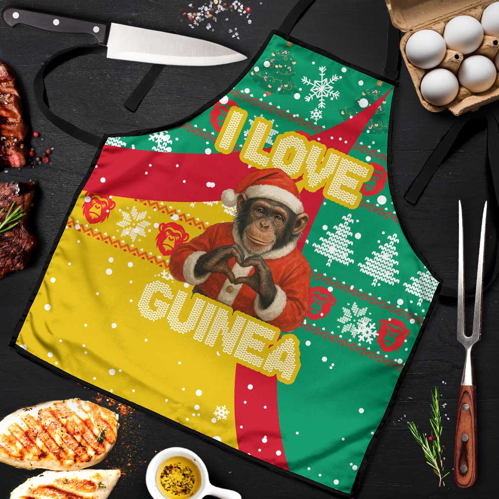 Guinea Christmas Apron with Santa Chimpanzee Heart Hands and Green Red Snowflake Pattern - Wonder Print Shop