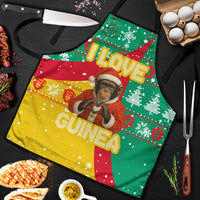 Guinea Christmas Apron with Santa Chimpanzee Heart Hands and Green Red Snowflake Pattern - Wonder Print Shop