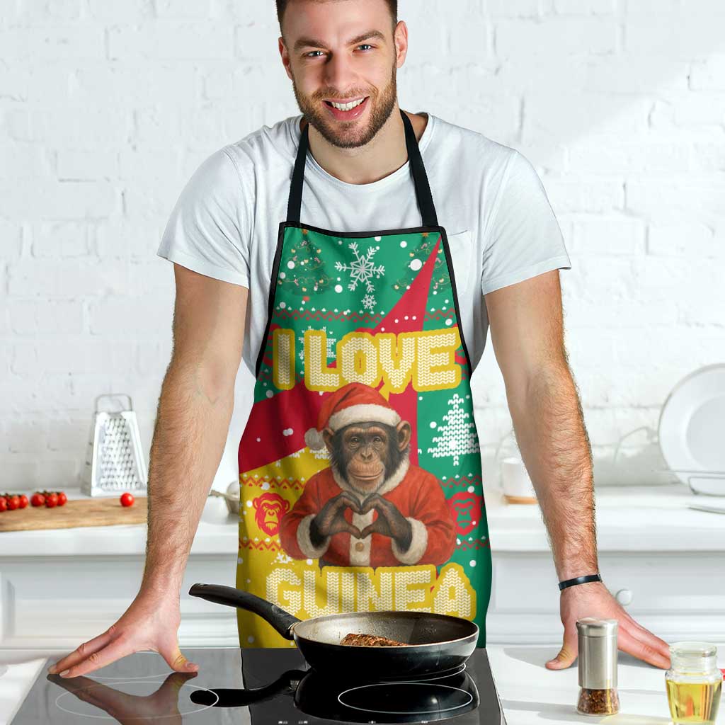 Guinea Christmas Apron with Santa Chimpanzee Heart Hands and Green Red Snowflake Pattern - Wonder Print Shop