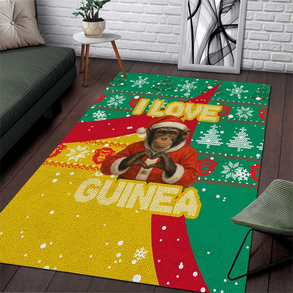Guinea Christmas Area Rug with Santa Chimpanzee Heart Hands and Green Red Snowflake Pattern - Wonder Print Shop