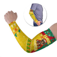 Guinea Christmas Arm Sleeves with Santa Chimpanzee Heart Hands and Green Red Snowflake Pattern - Wonder Print Shop