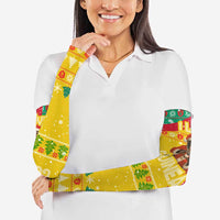 Guinea Christmas Arm Sleeves with Santa Chimpanzee Heart Hands and Green Red Snowflake Pattern - Wonder Print Shop