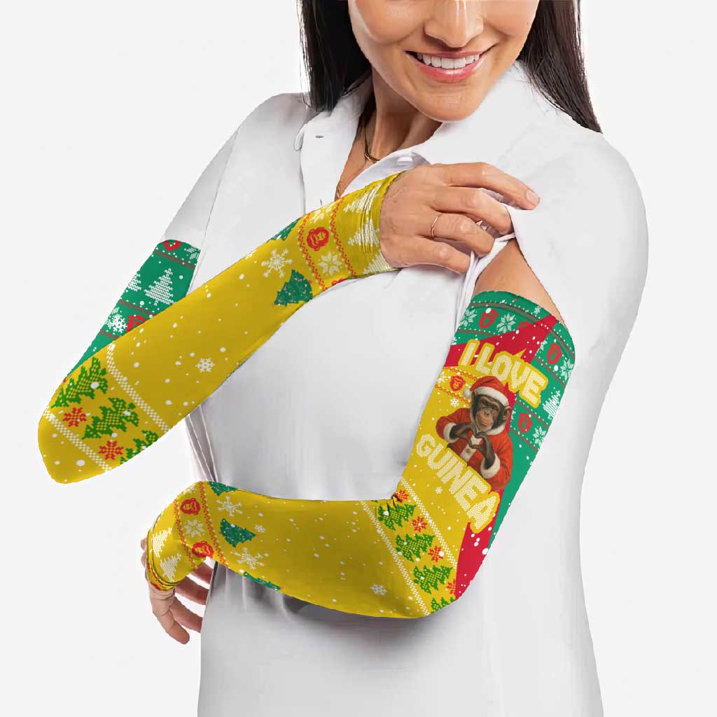 Guinea Christmas Arm Sleeves with Santa Chimpanzee Heart Hands and Green Red Snowflake Pattern - Wonder Print Shop