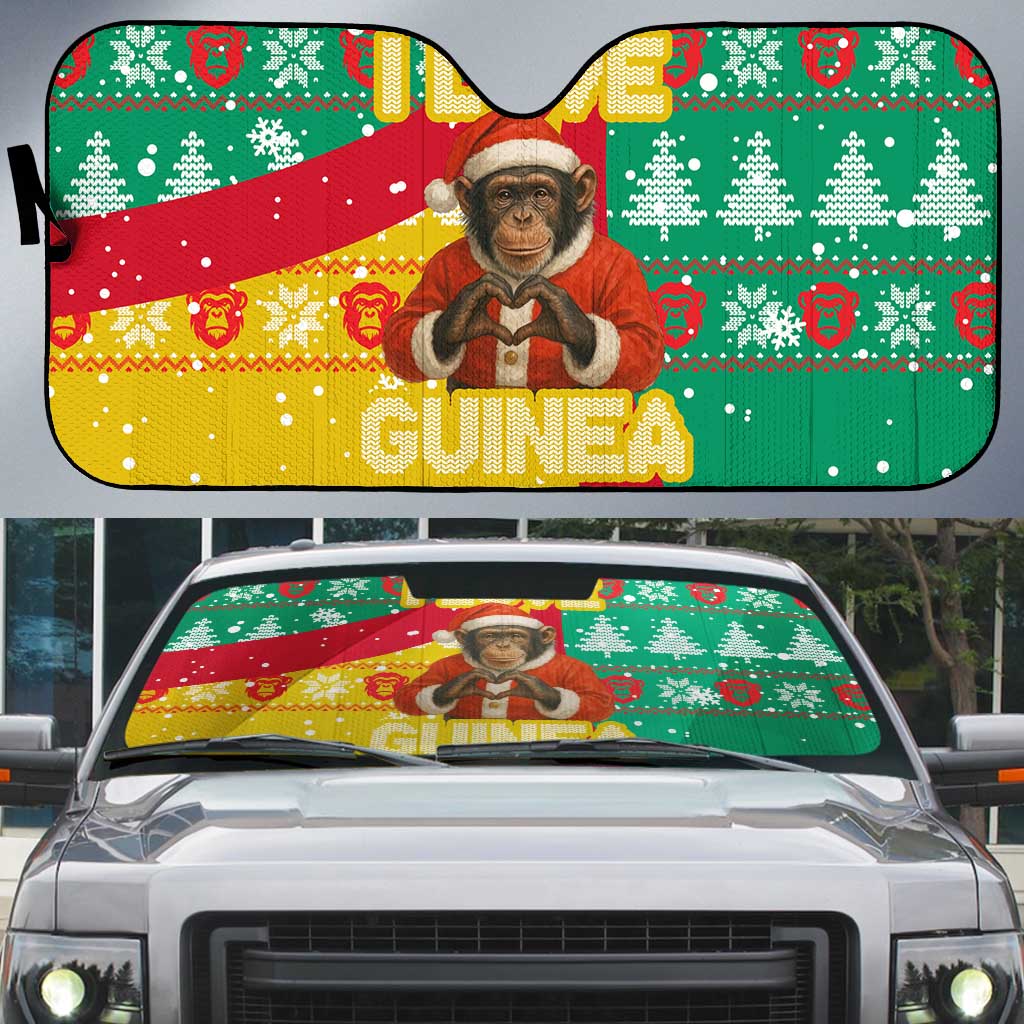 Guinea Christmas Auto Sun Shade with Santa Chimpanzee Heart Hands and Green Red Snowflake Pattern - Wonder Print Shop