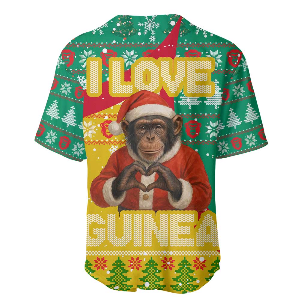 Guinea Christmas Baseball Jersey with Santa Chimpanzee Heart Hands and Green Red Snowflake Pattern - Wonder Print Shop