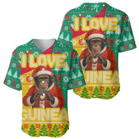 Guinea Christmas Baseball Jersey with Santa Chimpanzee Heart Hands and Green Red Snowflake Pattern - Wonder Print Shop