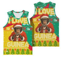 Guinea Christmas Basketball Jersey with Santa Chimpanzee Heart Hands and Green Red Snowflake Pattern - Wonder Print Shop