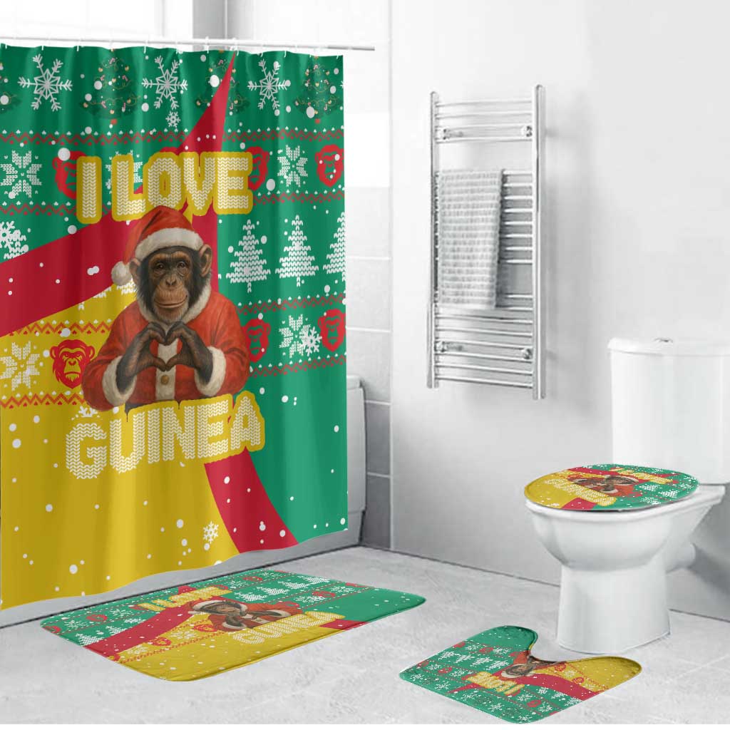 Guinea Christmas Bathroom Set with Santa Chimpanzee Heart Hands and Green Red Snowflake Pattern - Wonder Print Shop