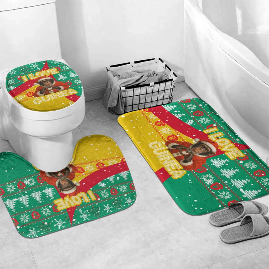 Guinea Christmas Bathroom Set with Santa Chimpanzee Heart Hands and Green Red Snowflake Pattern - Wonder Print Shop