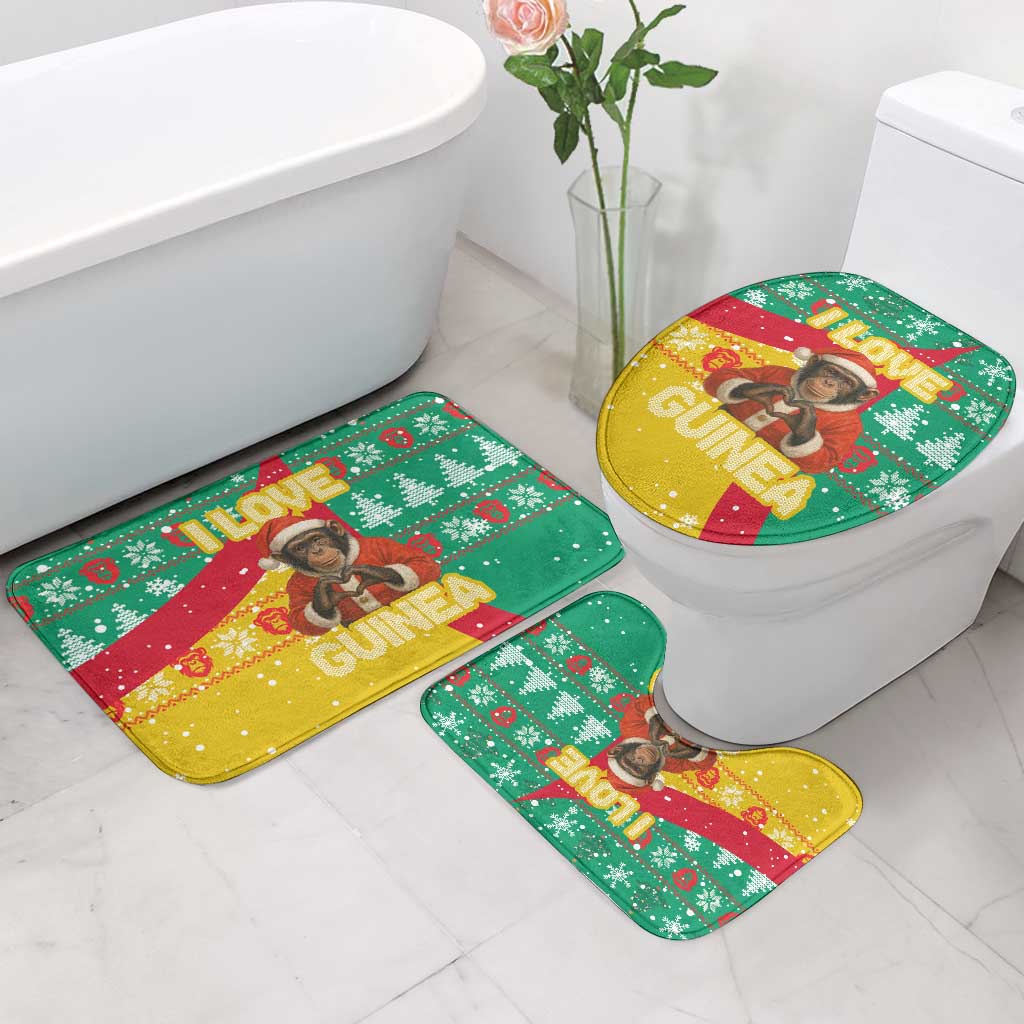 Guinea Christmas Bathroom Set with Santa Chimpanzee Heart Hands and Green Red Snowflake Pattern - Wonder Print Shop