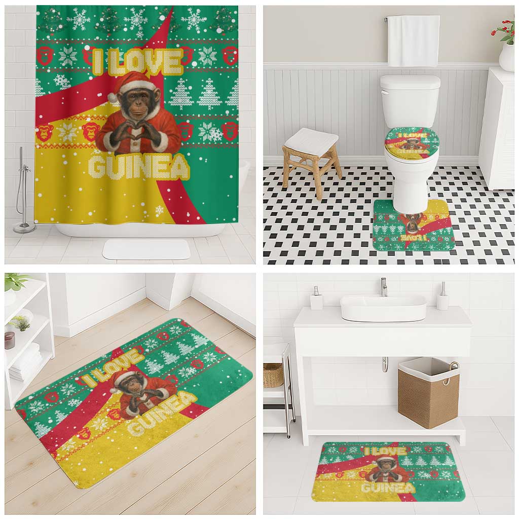 Guinea Christmas Bathroom Set with Santa Chimpanzee Heart Hands and Green Red Snowflake Pattern - Wonder Print Shop