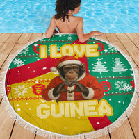 Guinea Christmas Beach Blanket with Santa Chimpanzee Heart Hands and Green Red Snowflake Pattern - Wonder Print Shop