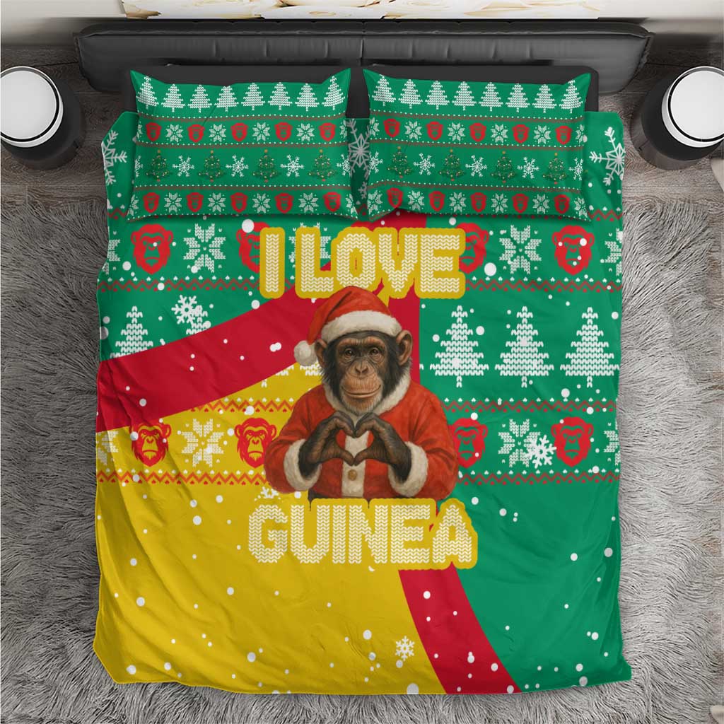 Guinea Christmas Bedding Set with Santa Chimpanzee Heart Hands and Green Red Snowflake Pattern - Wonder Print Shop