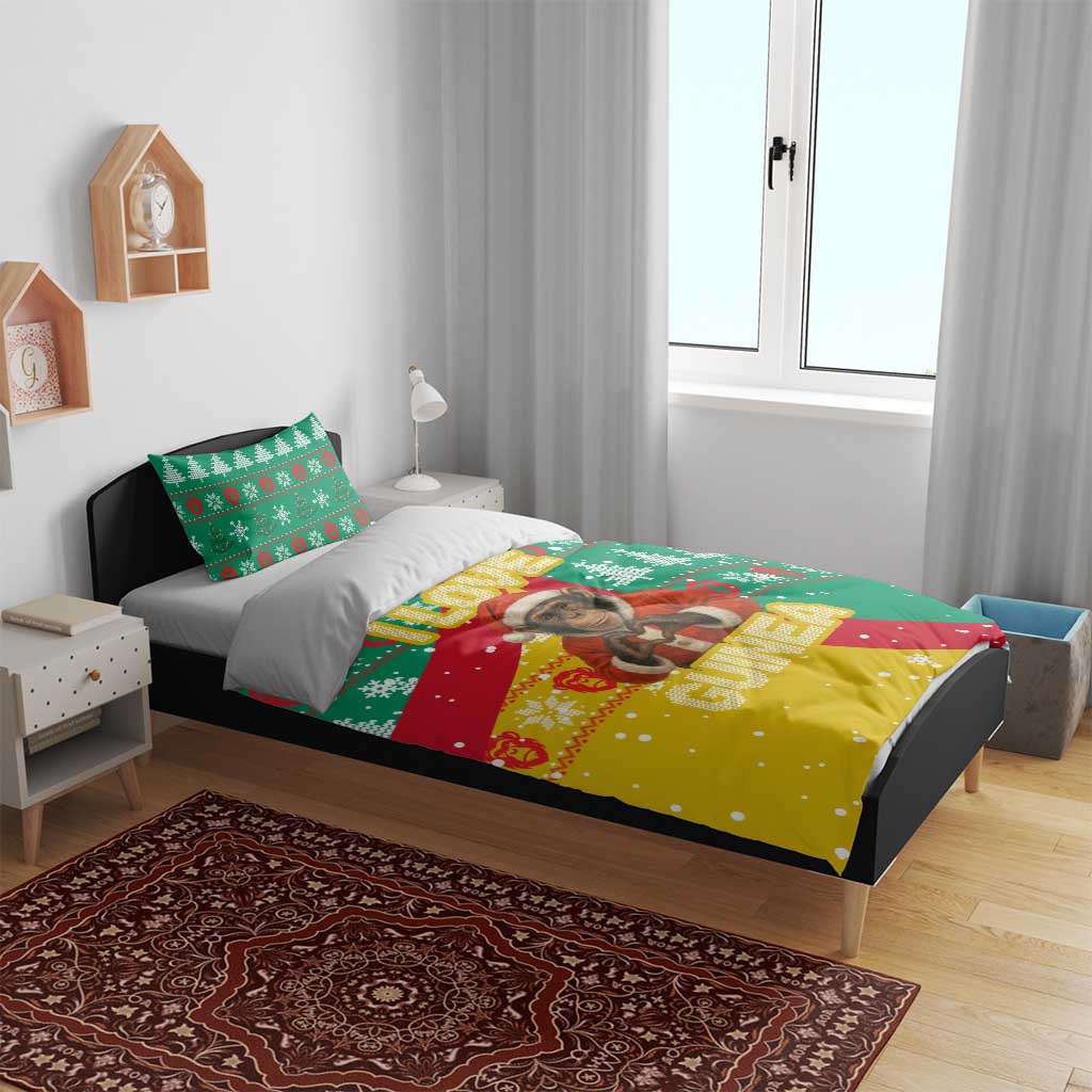 Guinea Christmas Bedding Set with Santa Chimpanzee Heart Hands and Green Red Snowflake Pattern - Wonder Print Shop