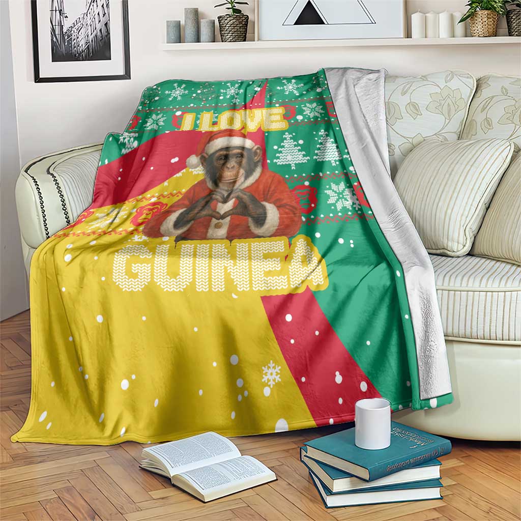 Guinea Christmas Blanket with Santa Chimpanzee Heart Hands and Green Red Snowflake Pattern - Wonder Print Shop