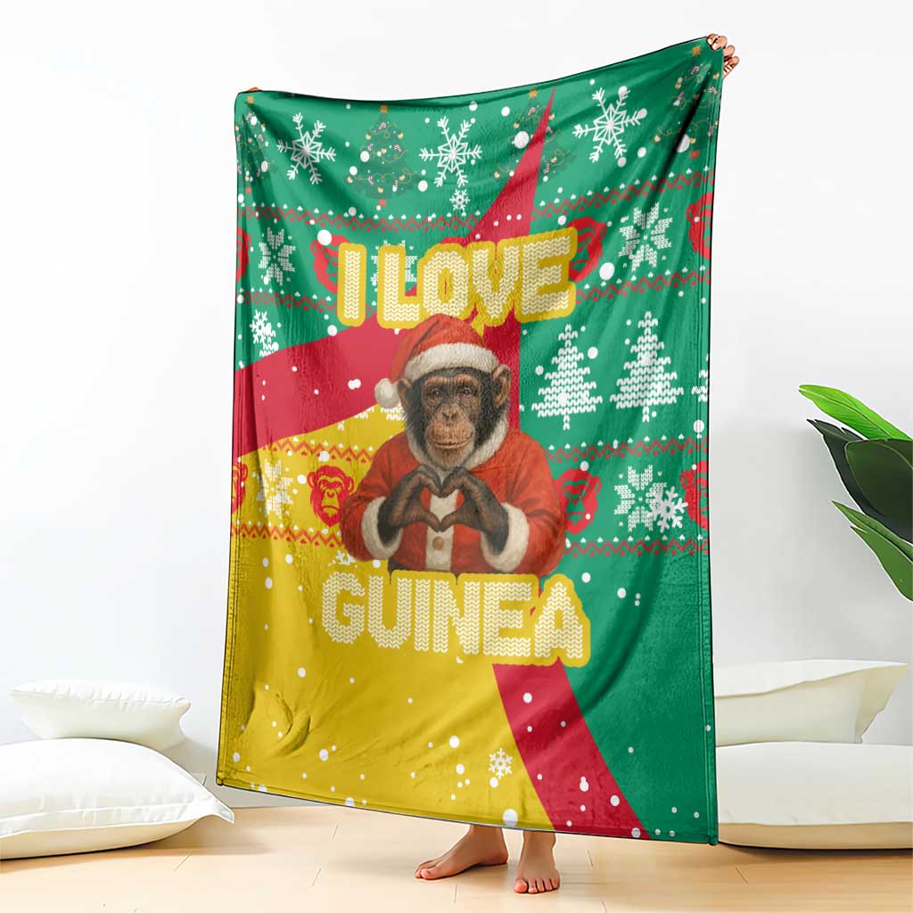 Guinea Christmas Blanket with Santa Chimpanzee Heart Hands and Green Red Snowflake Pattern - Wonder Print Shop