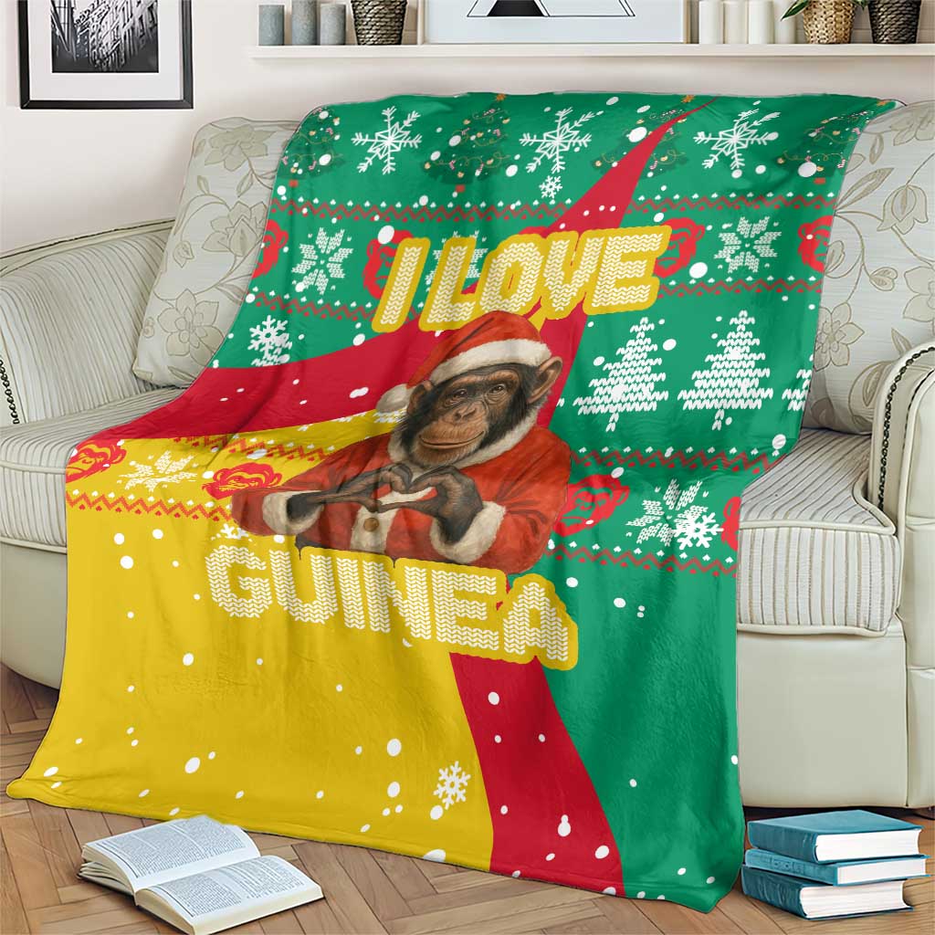 Guinea Christmas Blanket with Santa Chimpanzee Heart Hands and Green Red Snowflake Pattern - Wonder Print Shop