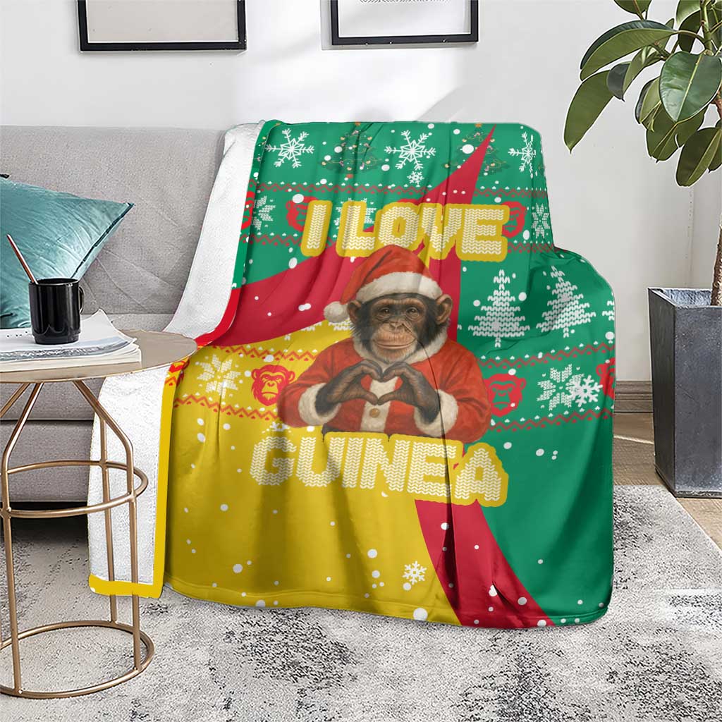 Guinea Christmas Blanket with Santa Chimpanzee Heart Hands and Green Red Snowflake Pattern - Wonder Print Shop