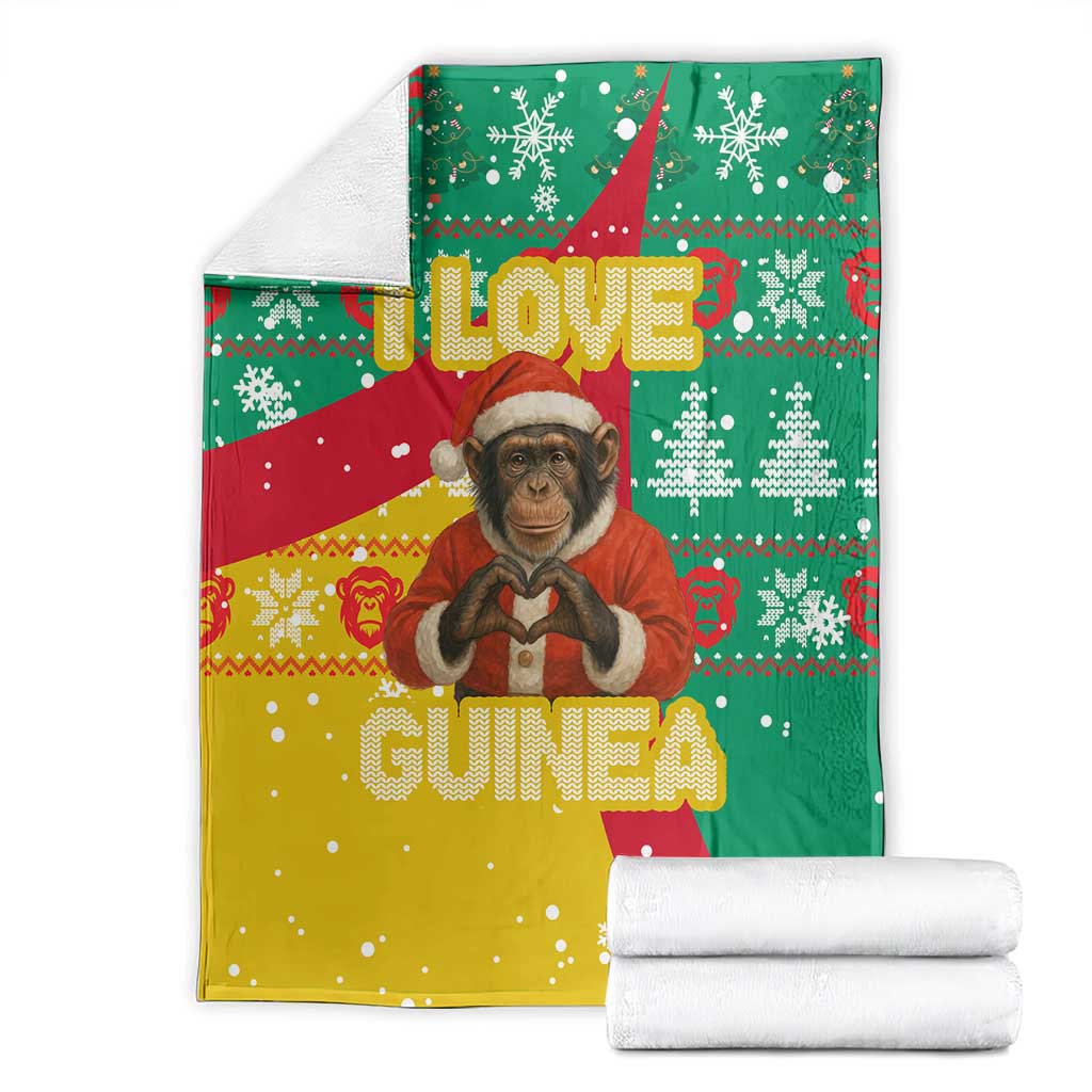 Guinea Christmas Blanket with Santa Chimpanzee Heart Hands and Green Red Snowflake Pattern - Wonder Print Shop