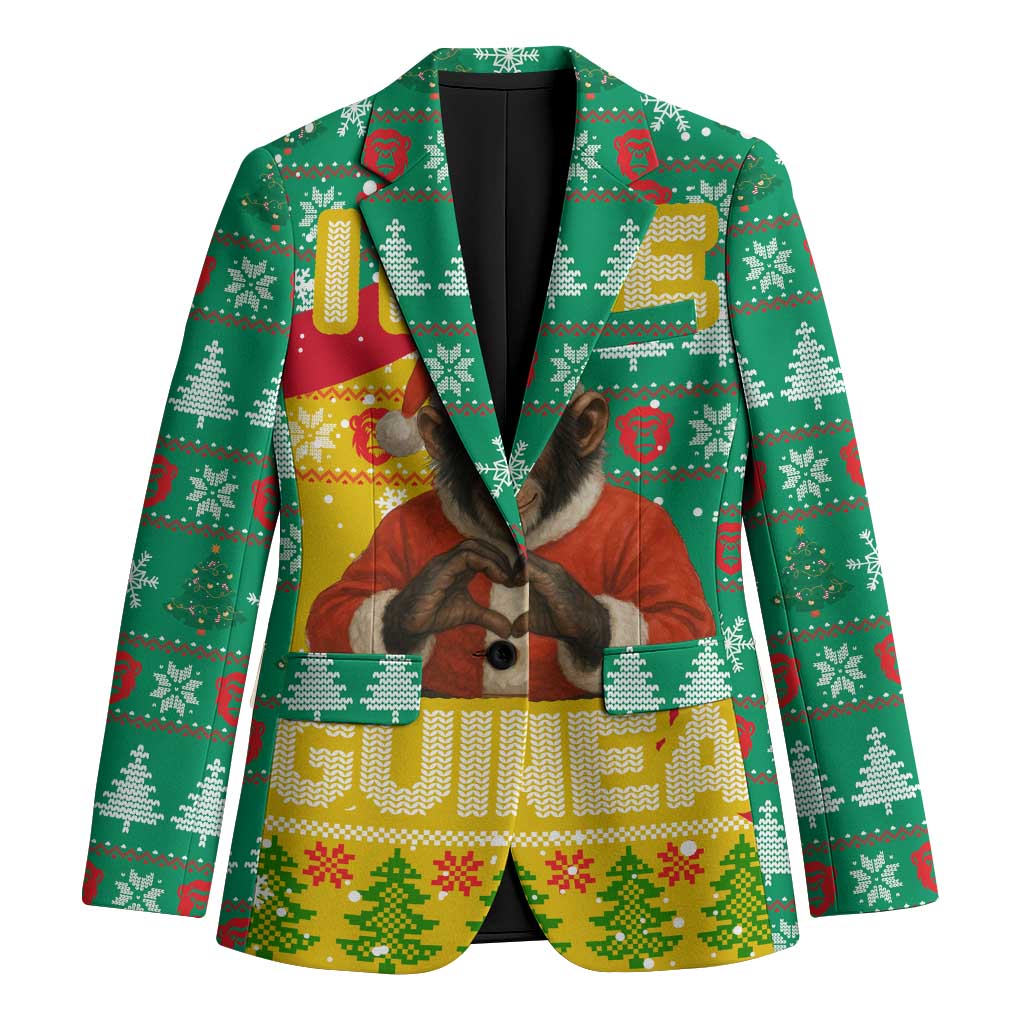 Guinea Christmas Blazer with Santa Chimpanzee Heart Hands and Green Red Snowflake Pattern - Wonder Print Shop