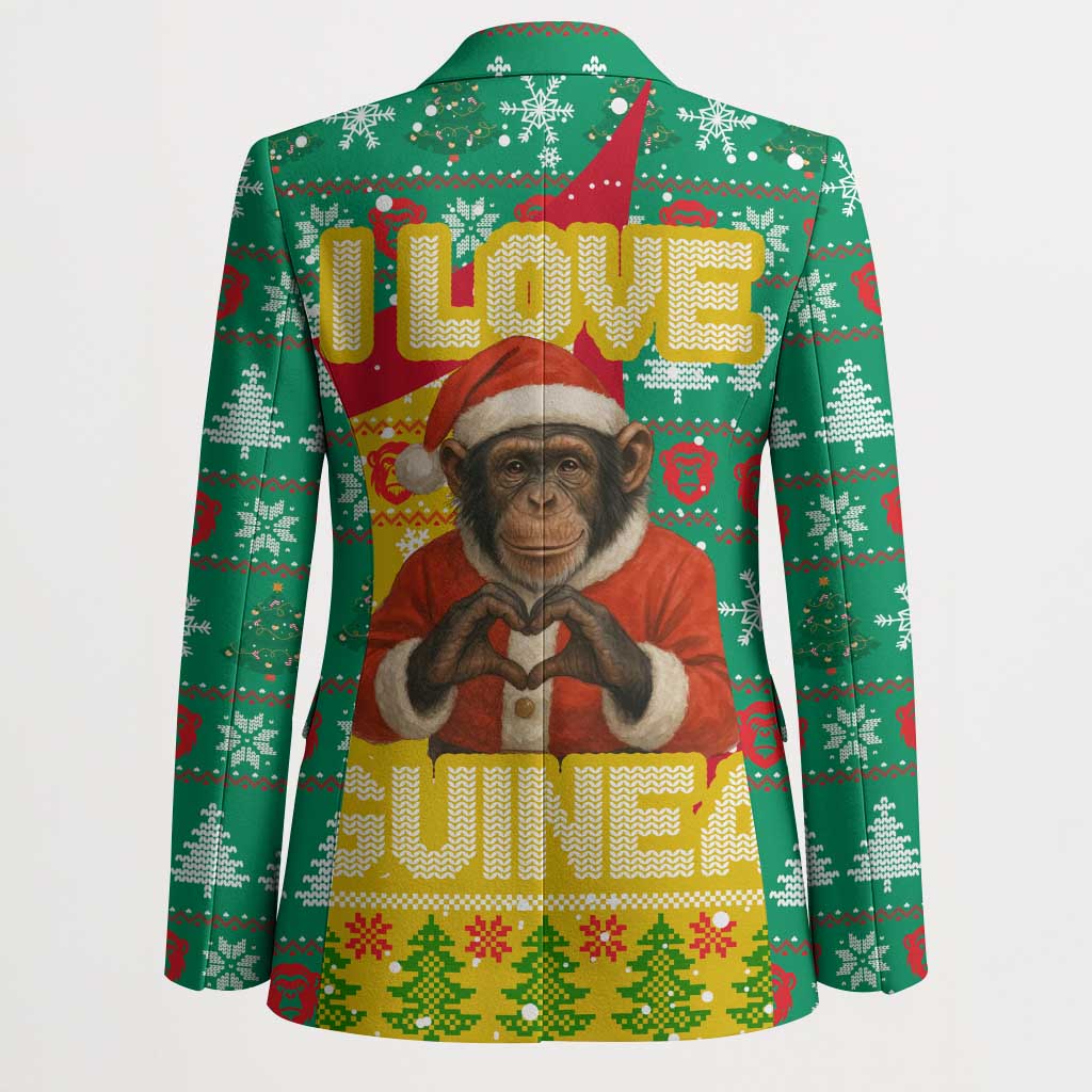 Guinea Christmas Blazer with Santa Chimpanzee Heart Hands and Green Red Snowflake Pattern - Wonder Print Shop