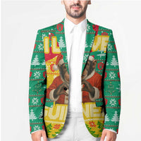 Guinea Christmas Blazer with Santa Chimpanzee Heart Hands and Green Red Snowflake Pattern - Wonder Print Shop