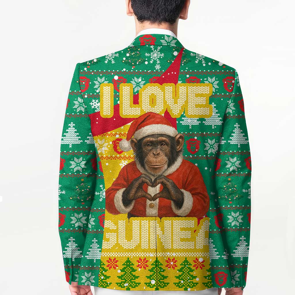 Guinea Christmas Blazer with Santa Chimpanzee Heart Hands and Green Red Snowflake Pattern - Wonder Print Shop