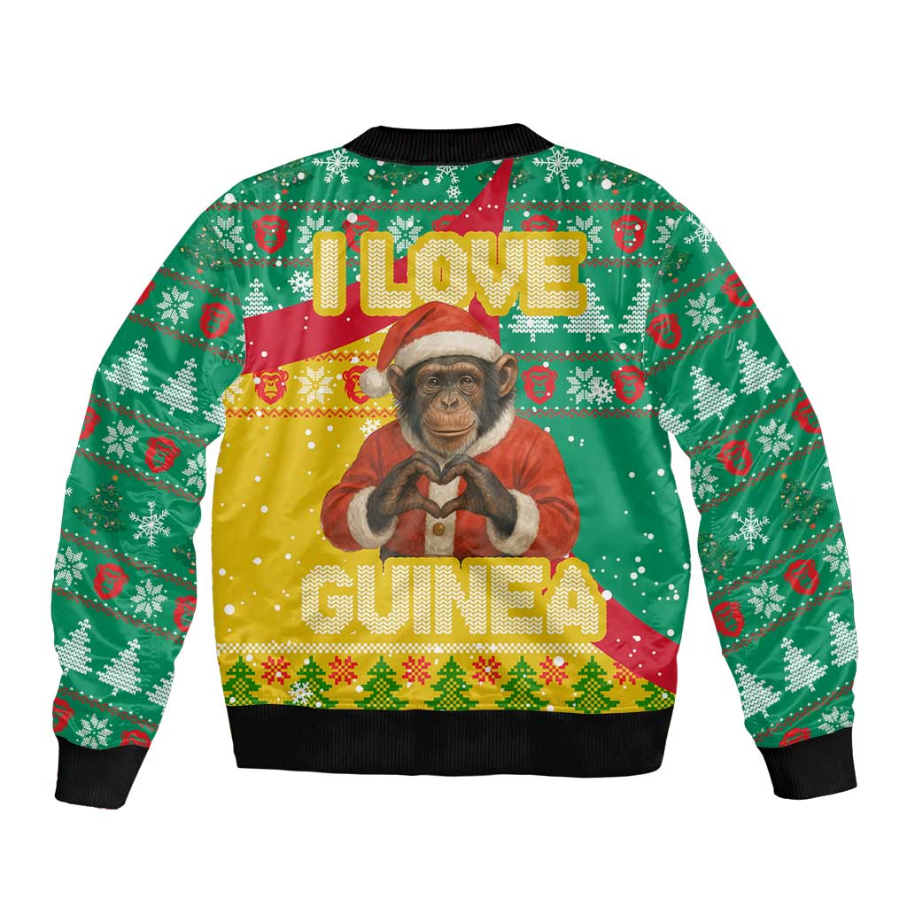 Guinea Christmas Bomber Jacket with Santa Chimpanzee Heart Hands and Green Red Snowflake Pattern - Wonder Print Shop