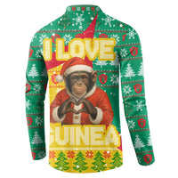 Guinea Christmas Button Sweatshirt with Santa Chimpanzee Heart Hands and Green Red Snowflake Pattern - Wonder Print Shop