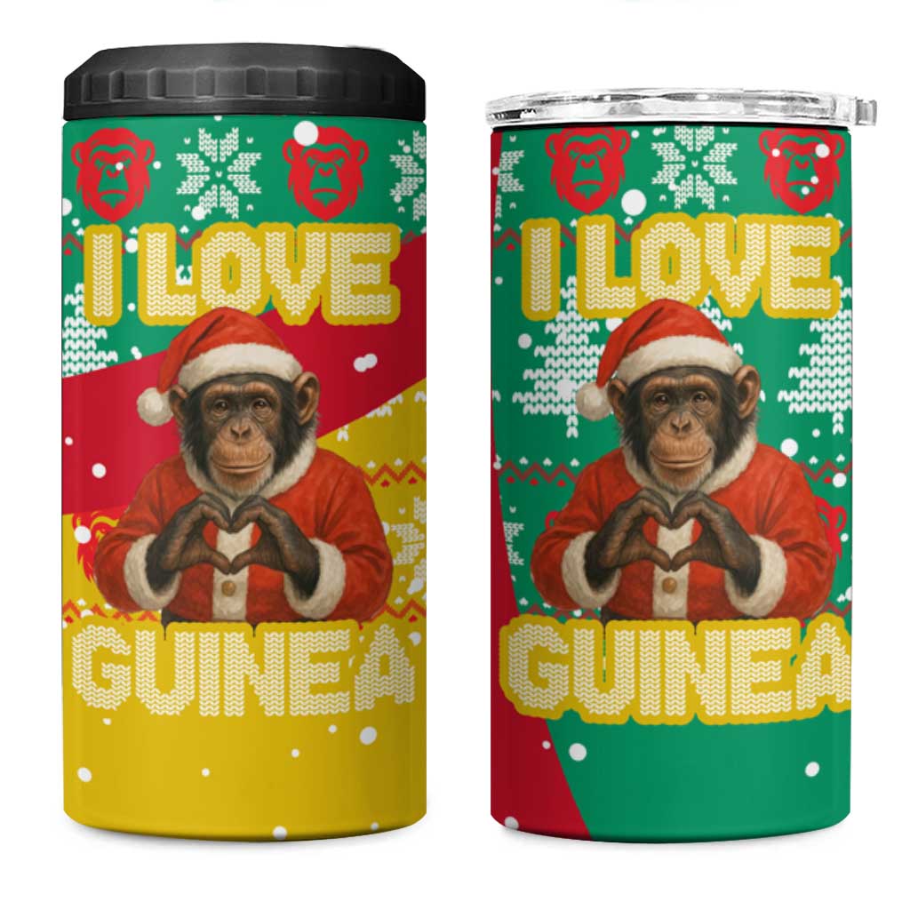 Guinea Christmas 4 in 1 Can Cooler Tumbler with Santa Chimpanzee Heart Hands and Green Red Snowflake Pattern - Wonder Print Shop