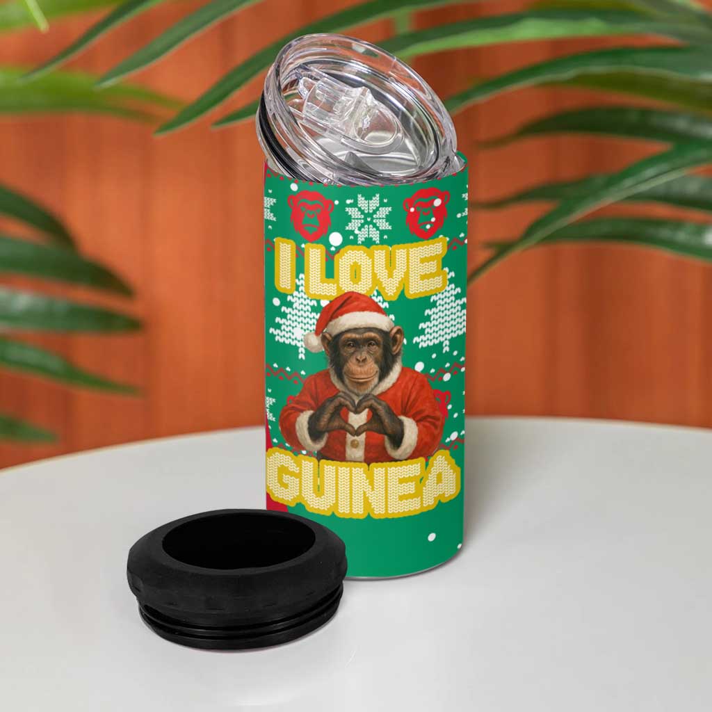 Guinea Christmas 4 in 1 Can Cooler Tumbler with Santa Chimpanzee Heart Hands and Green Red Snowflake Pattern - Wonder Print Shop