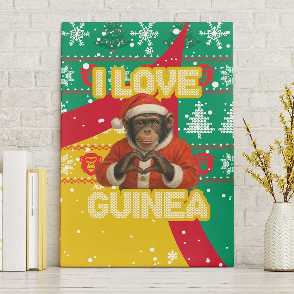Guinea Christmas Canvas Wall Art with Santa Chimpanzee Heart Hands and Green Red Snowflake Pattern - Wonder Print Shop