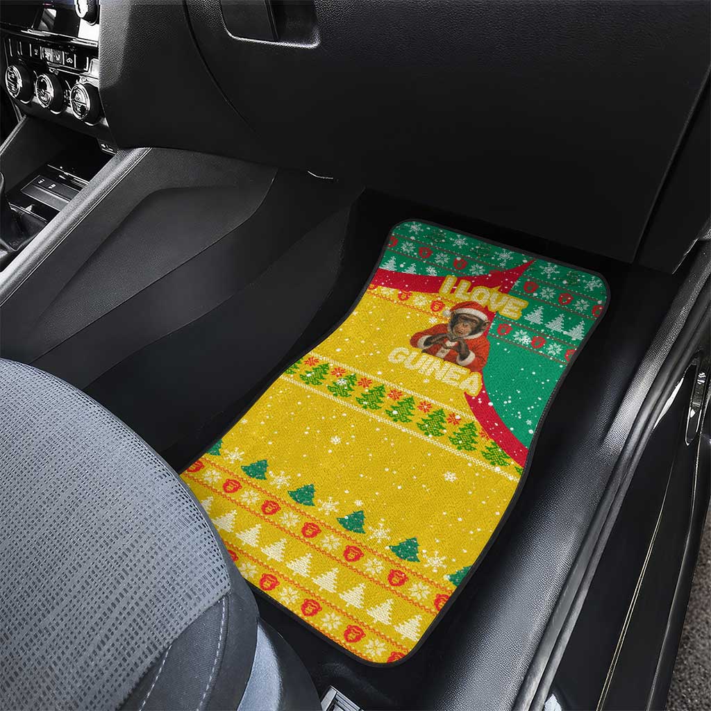 Guinea Christmas Car Mats with Santa Chimpanzee Heart Hands and Green Red Snowflake Pattern - Wonder Print Shop