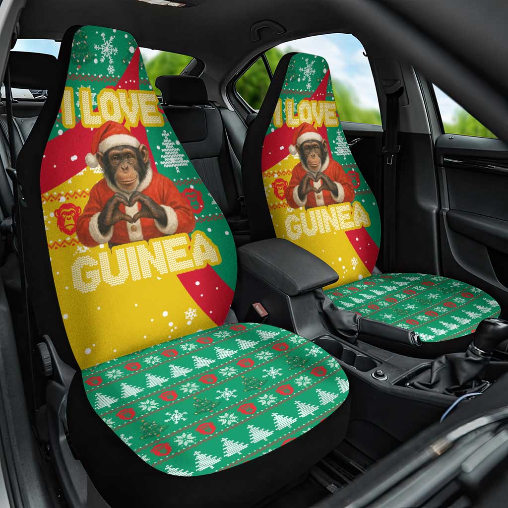 Guinea Christmas Car Seat Cover with Santa Chimpanzee Heart Hands and Green Red Snowflake Pattern - Wonder Print Shop