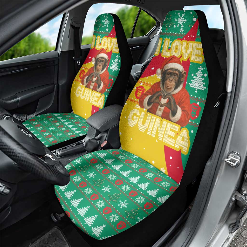 Guinea Christmas Car Seat Cover with Santa Chimpanzee Heart Hands and Green Red Snowflake Pattern - Wonder Print Shop