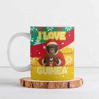 Guinea Christmas Ceramic Mug with Santa Chimpanzee Heart Hands and Green Red Snowflake Pattern - Wonder Print Shop